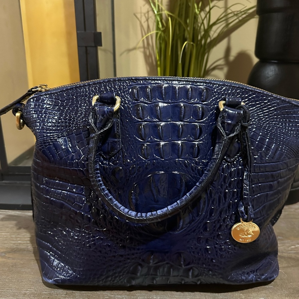 Navy Blue Crocodile Embossed Brahmin bag